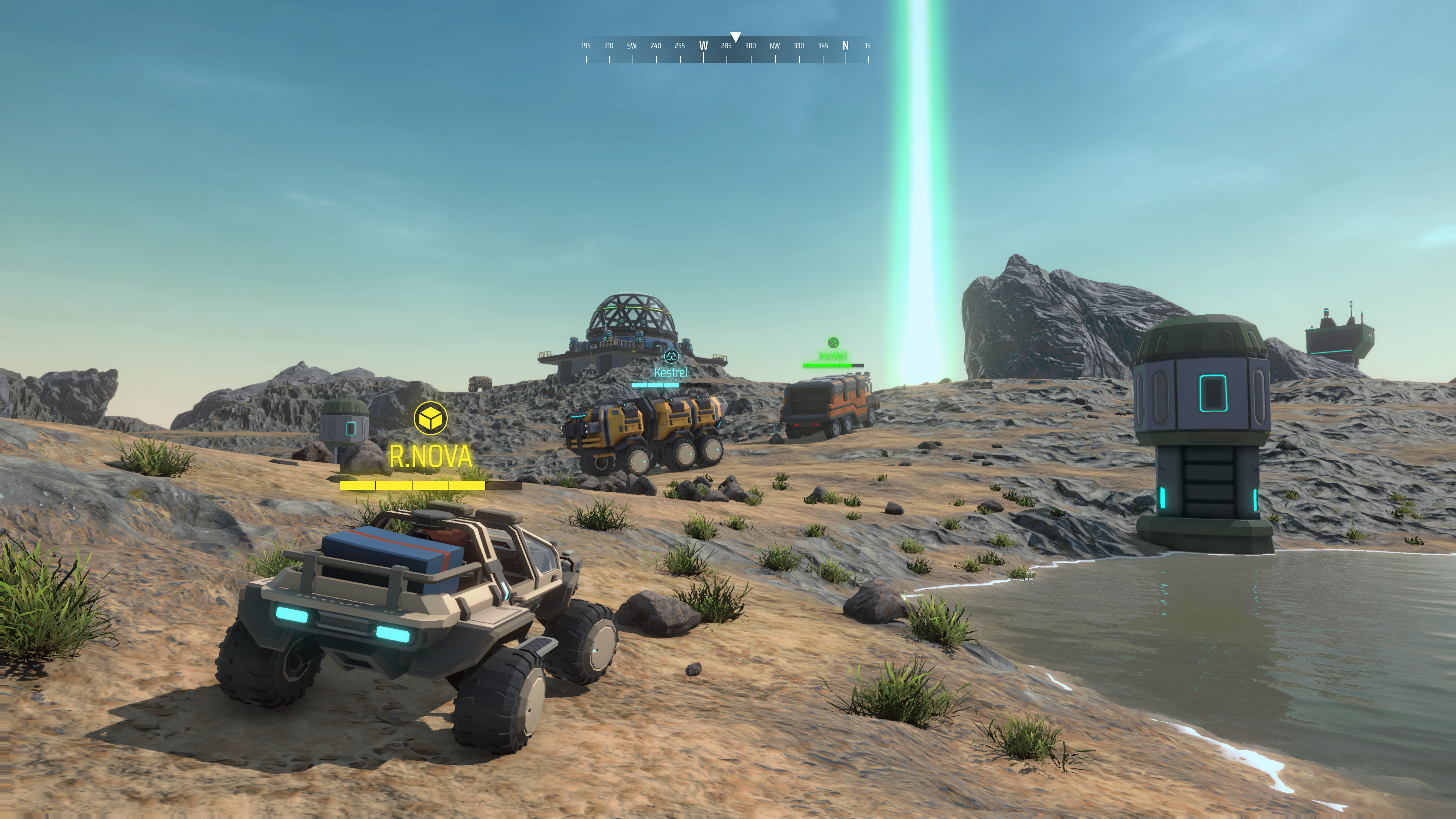 A convoy of buggies and trucks crossing the wasteland